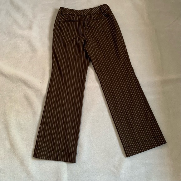 Y2K chocolate brown pinstripe low rise boot cut wide leg pants - Picture 3 of 12